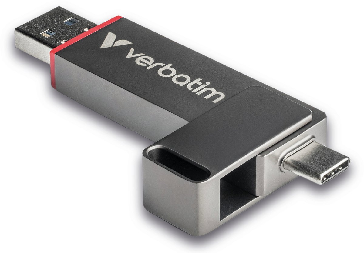 Verbatim Dual QuickStick USB-stick Retail 1 TB Zilver 32043 USB-C 3.2 Gen 1, USB-A 3.2 Gen 1