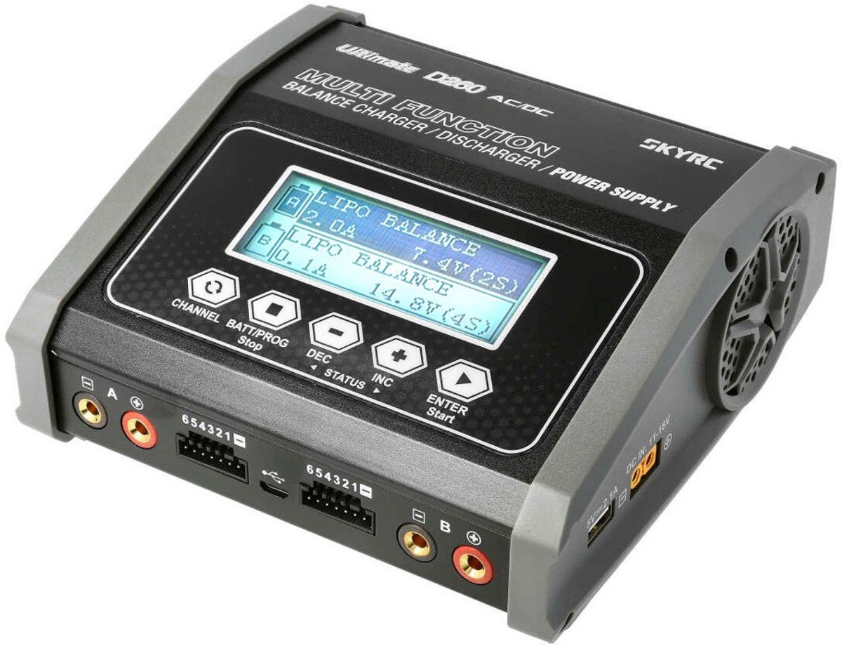 SKYRC D260 Modelbouwoplader 14 A Lood, LiFePO, LiHV, Li-ion, Li-poly, NiCd, NiMH Grafische weergave, Snellaadfunctie, Tijd-uitschakeling