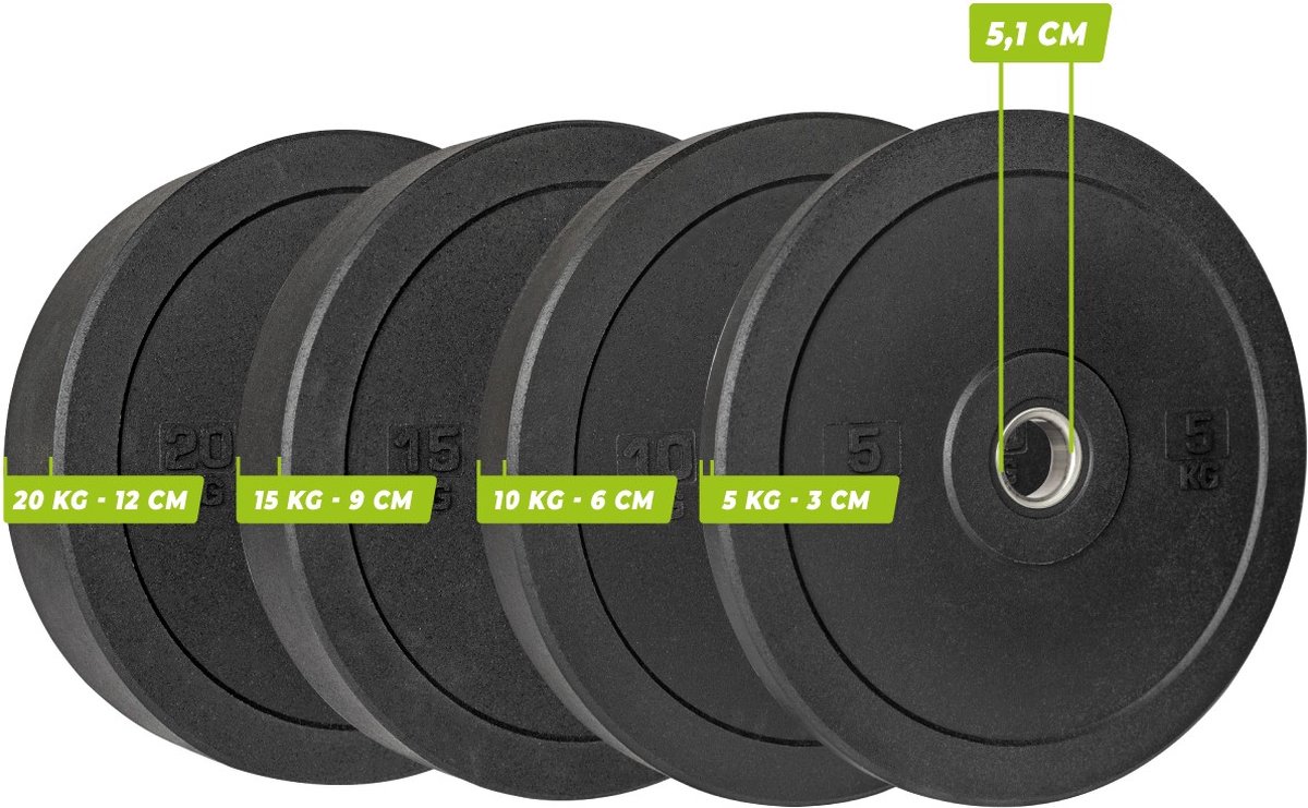VirtuFit Bumper Plate Set - Olympische Halterschijven van Rubber - 100 kg