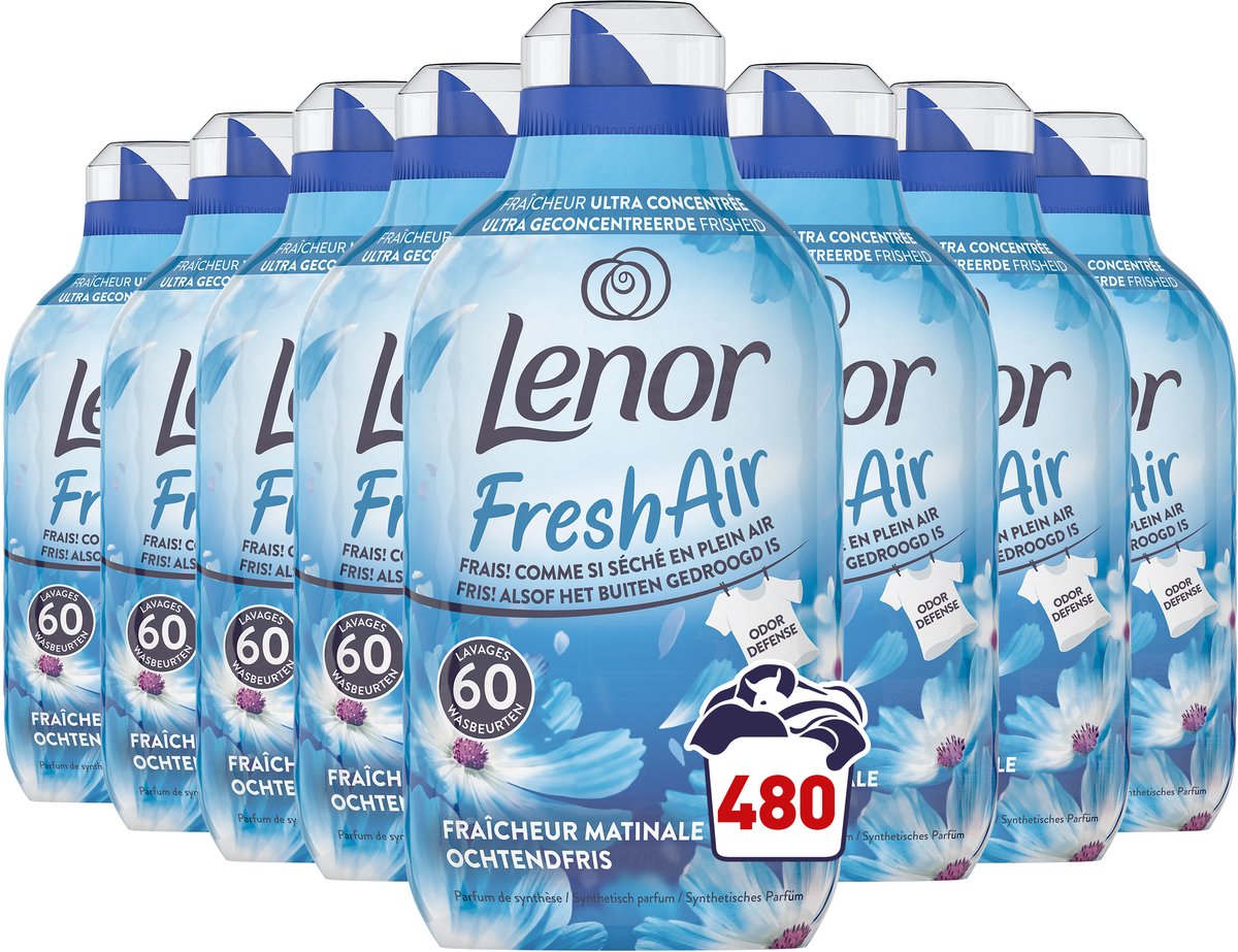 8x Lenor Wasverzachter Fresh Air Ochtendfris 60 Wasbeurten 840 ml