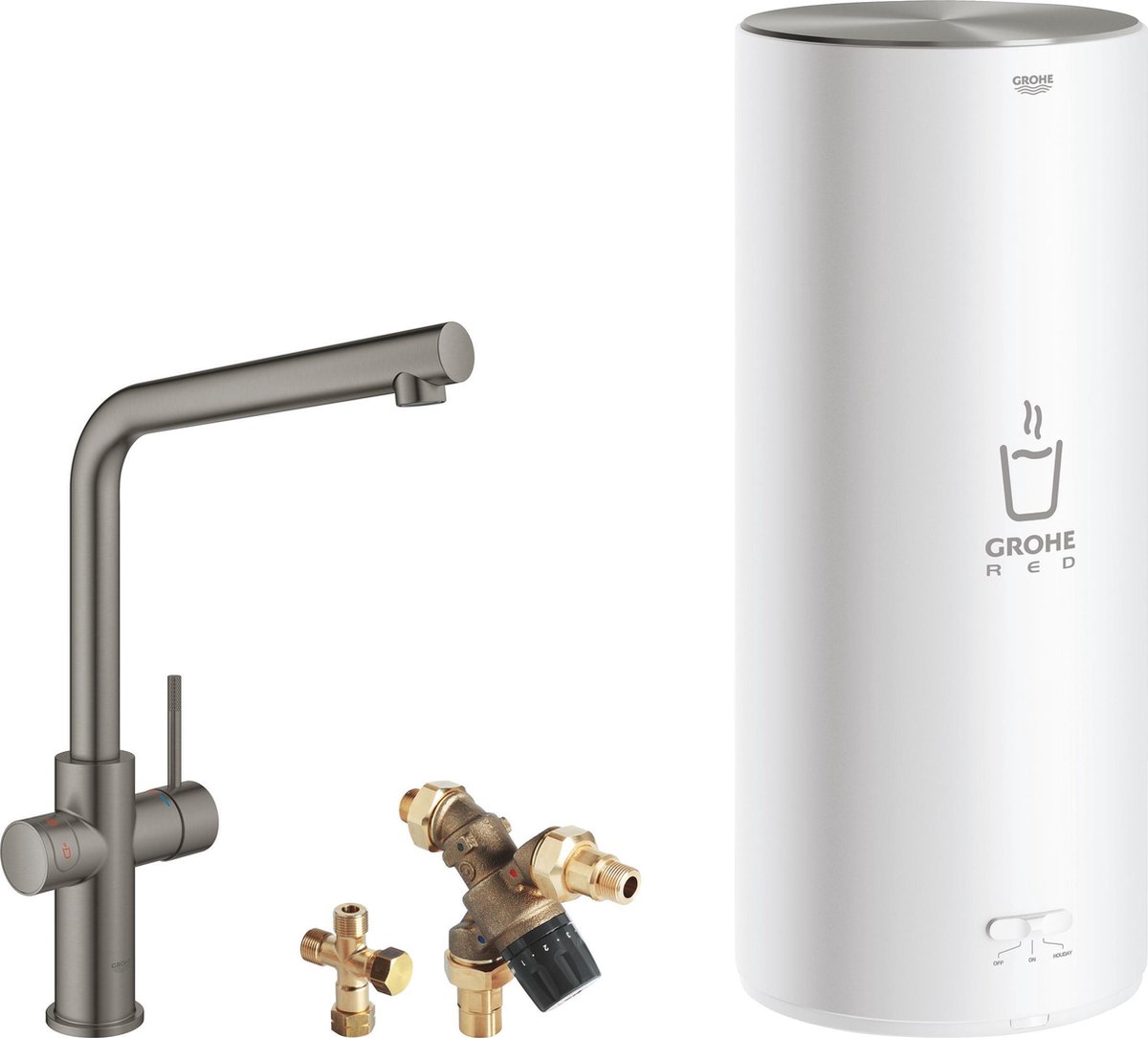 GROHE Red 3-in-1 kokendwaterkraan - L Keukenkraan met 7L boiler en mengventiel - Hard Graphite (antraciet)- 30324AL1