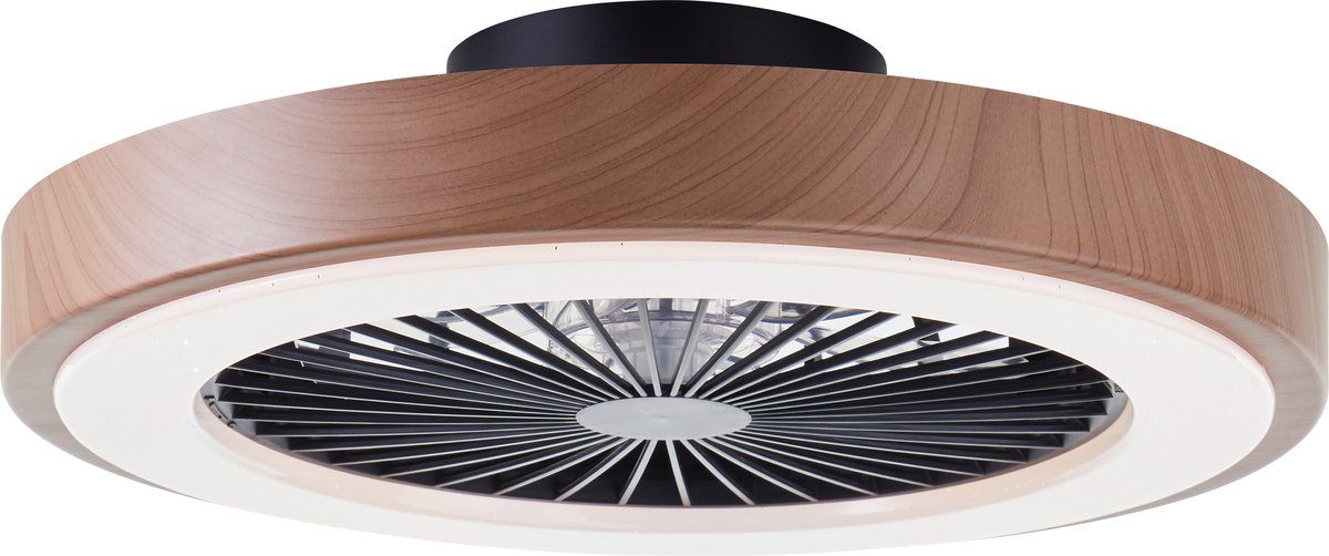 Brilliant Slimline - Plafondventilator - Met verlichting - LED 40W - 3000K-6500K - Dimbaar - Zwart met Houtstructuur rand - Zeer stil