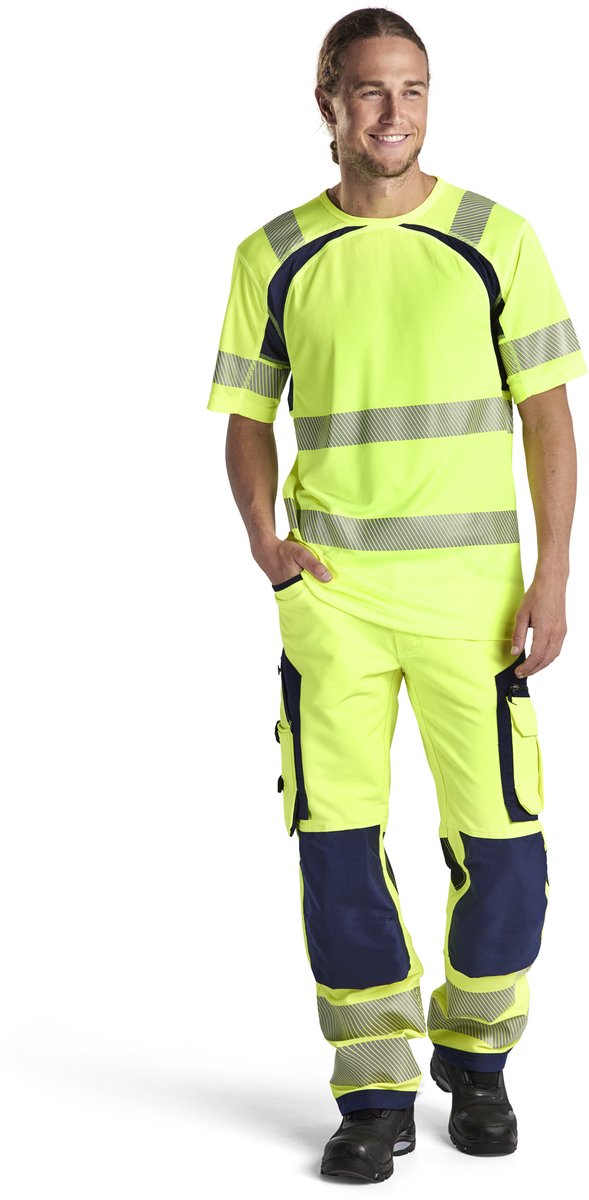 Blåkläder High-Vis werkbroek met 4-weg stretch zonder spijkerzakken 11971642 | High Vis Geel/Marineblauw | Maat 52 - 7330509840252