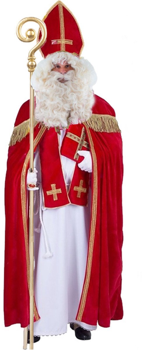 Sinterklaas verkleed kostuum - compleet met baard/snor en staf - one size - volwassenen One size -