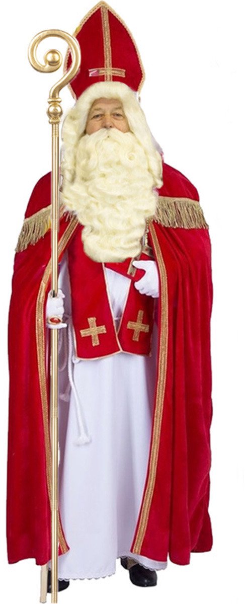 Sinterklaas verkleed kostuum - compleet met baard/snor en staf - one size - volwassenen One size -