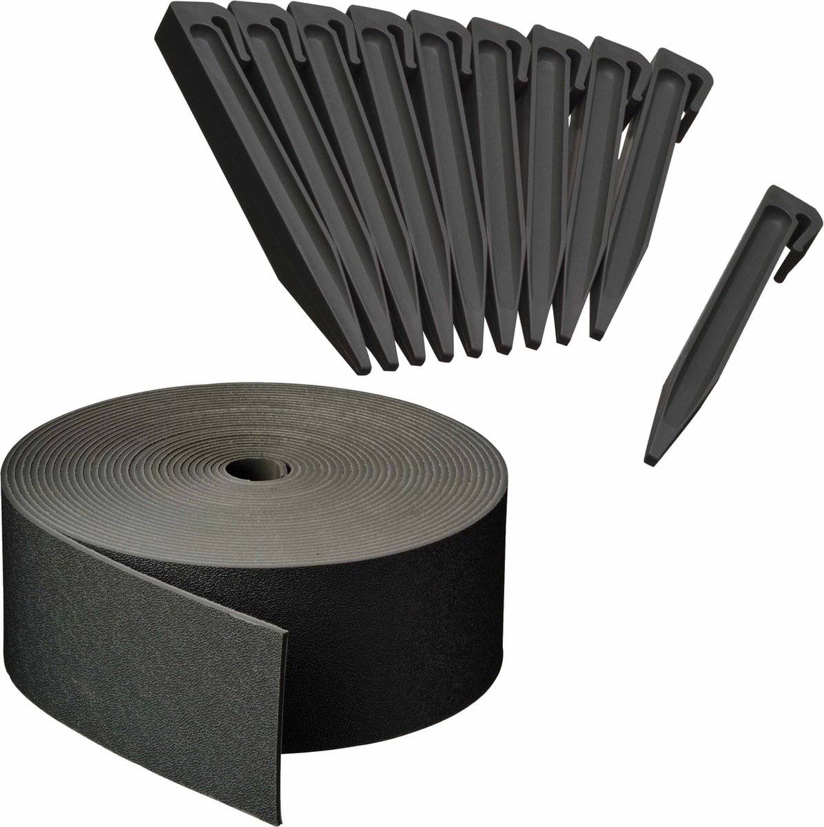 Kunststof grasrand / borderrand zwart inclusief 40x grondpennen 40 meter x 7,5 cm -