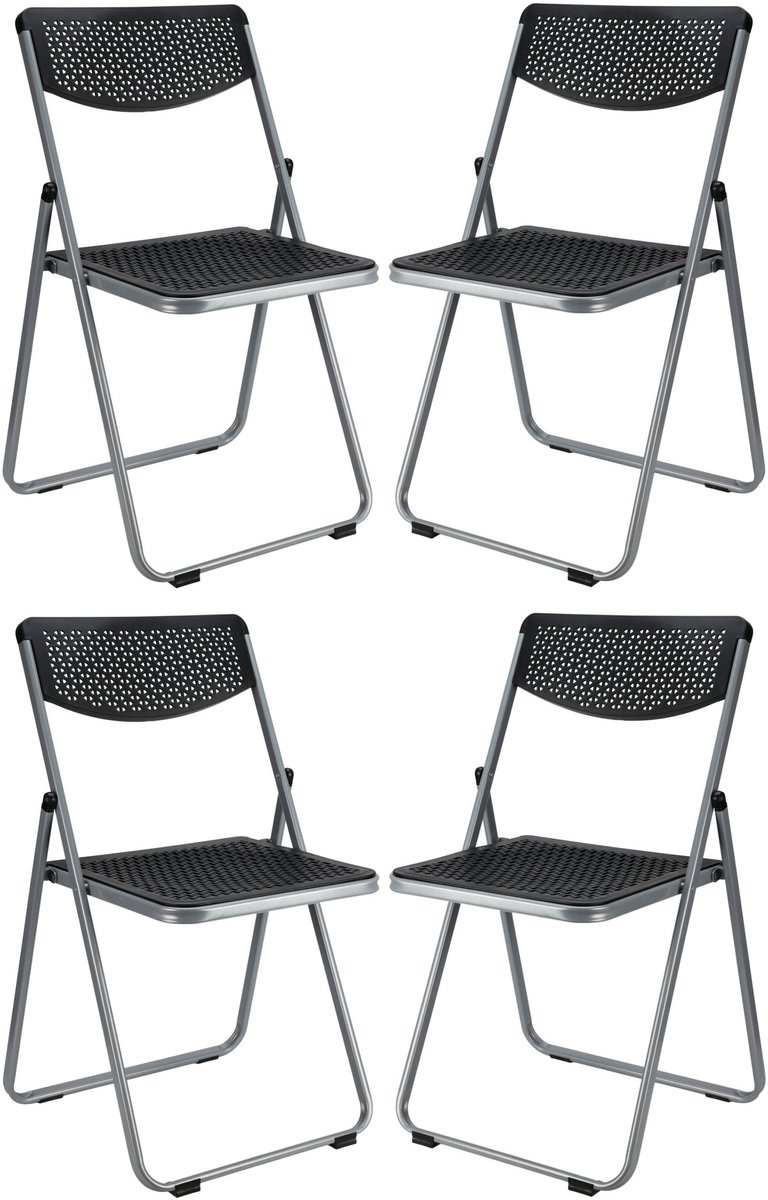 Klapstoel voor buiten/binnen - 4x - zwart - 48 x 82 cm - stevig kunststof - Bijzet stoelen - Vouwsto -