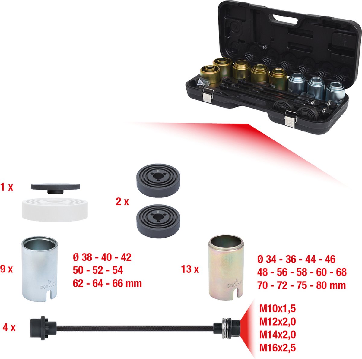 KS Tools 700.1550 Druk- en trekhulzen set, 37-delig