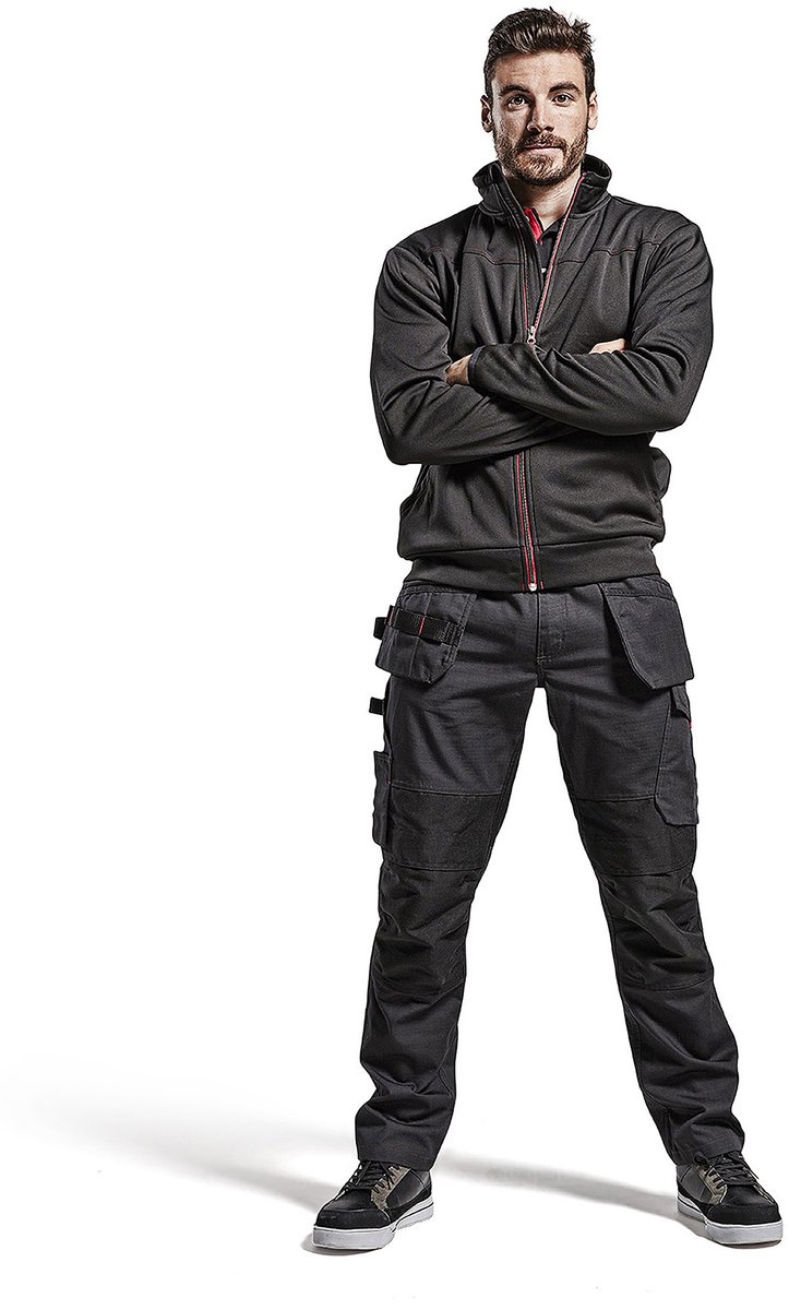 Blåkläder Service werkbroek met stretch en spijkerzakken 14961330 | Zwart/Rood | Maat 60 - 7330509548936