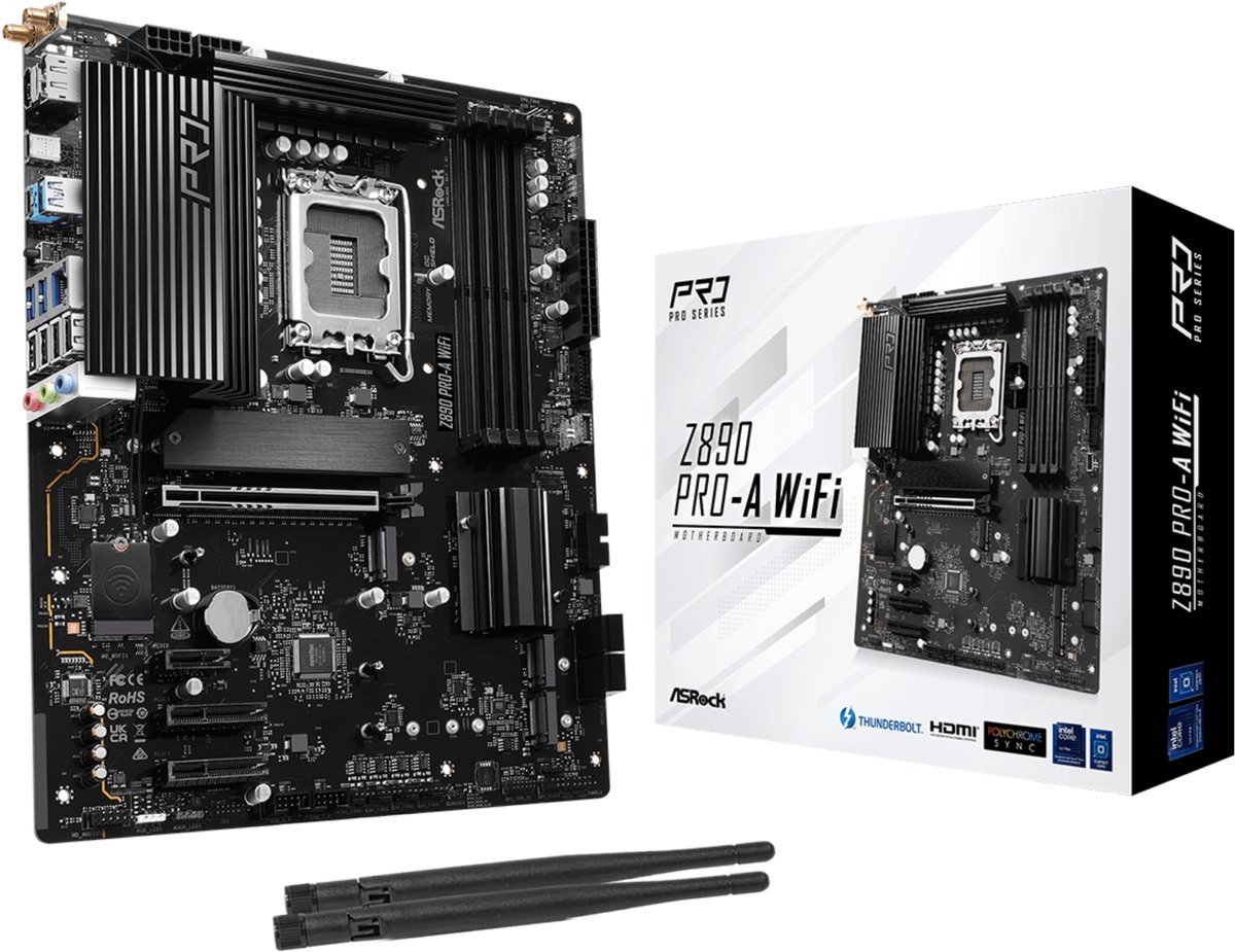 ASRock Z890 Pro-A WiFi Moederbord Socket Intel LGA 1851 Vormfactor ATX Moederbord chipset Intel® Z890