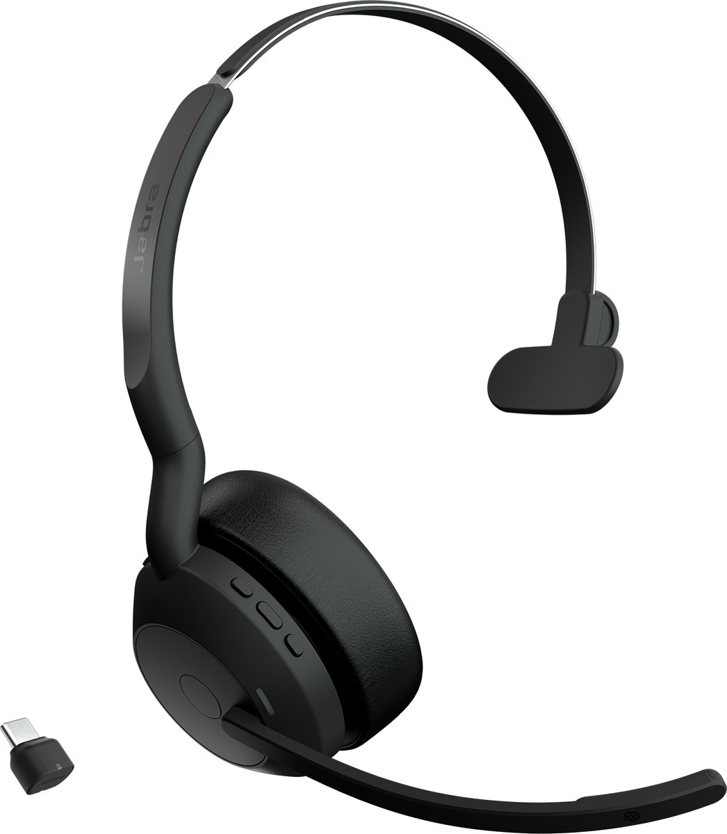 Jabra Evolve2 55 UC On Ear headset Computer Bluetooth Mono Zwart Noise Cancelling Volumeregeling, Microfoon uitschakelbaar (mute)