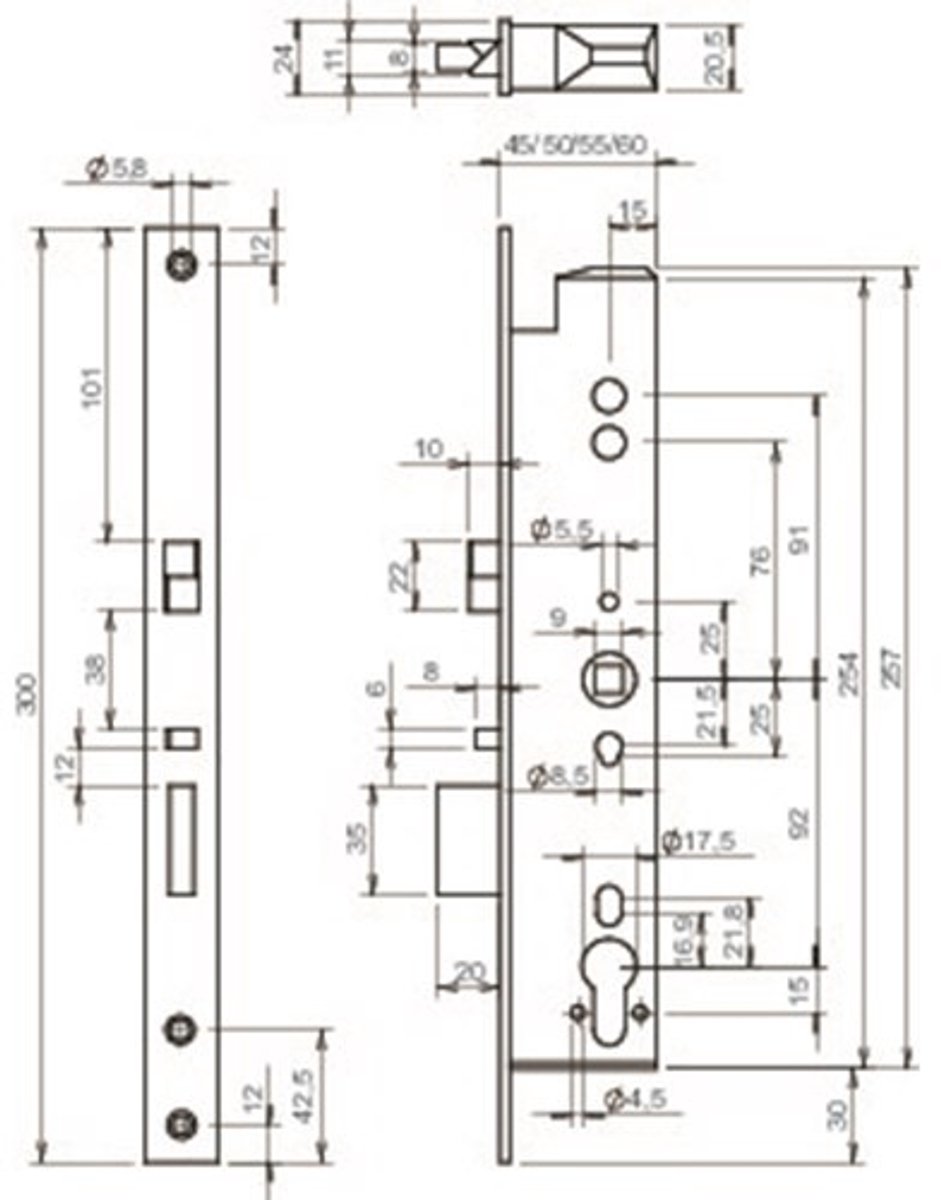 ABLOY EL260 Paniekdeurslot | signalering | zelfvergrendelend | DM35mm | PC92mm | voorplaat RVS 24x300mm rechthoekig | DR 1+2+3+4 - 10013783