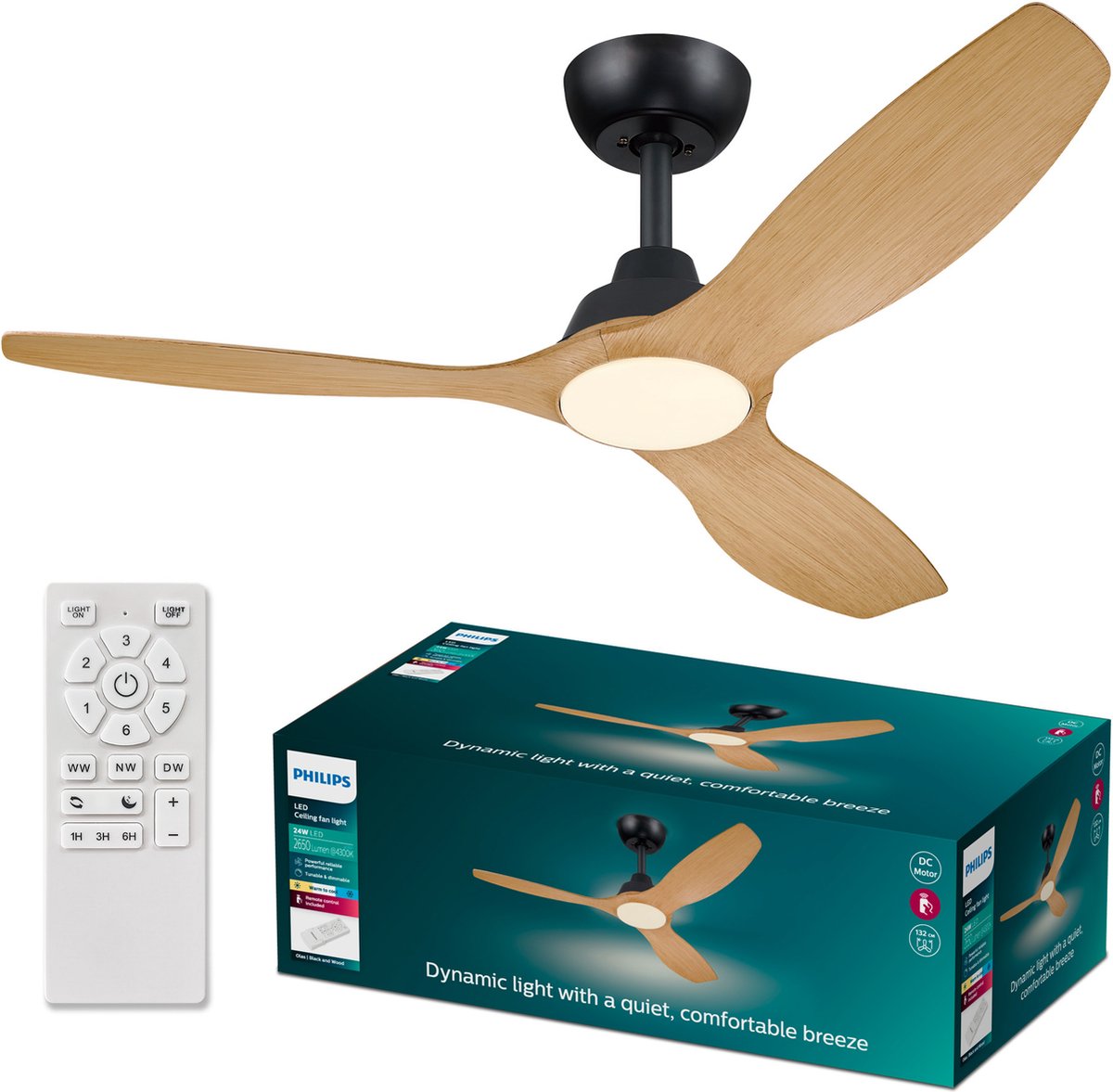 Philips LED Olas Plafondventilator 30 W (Ø x h) 1320 mm x 310 mm Zwart
