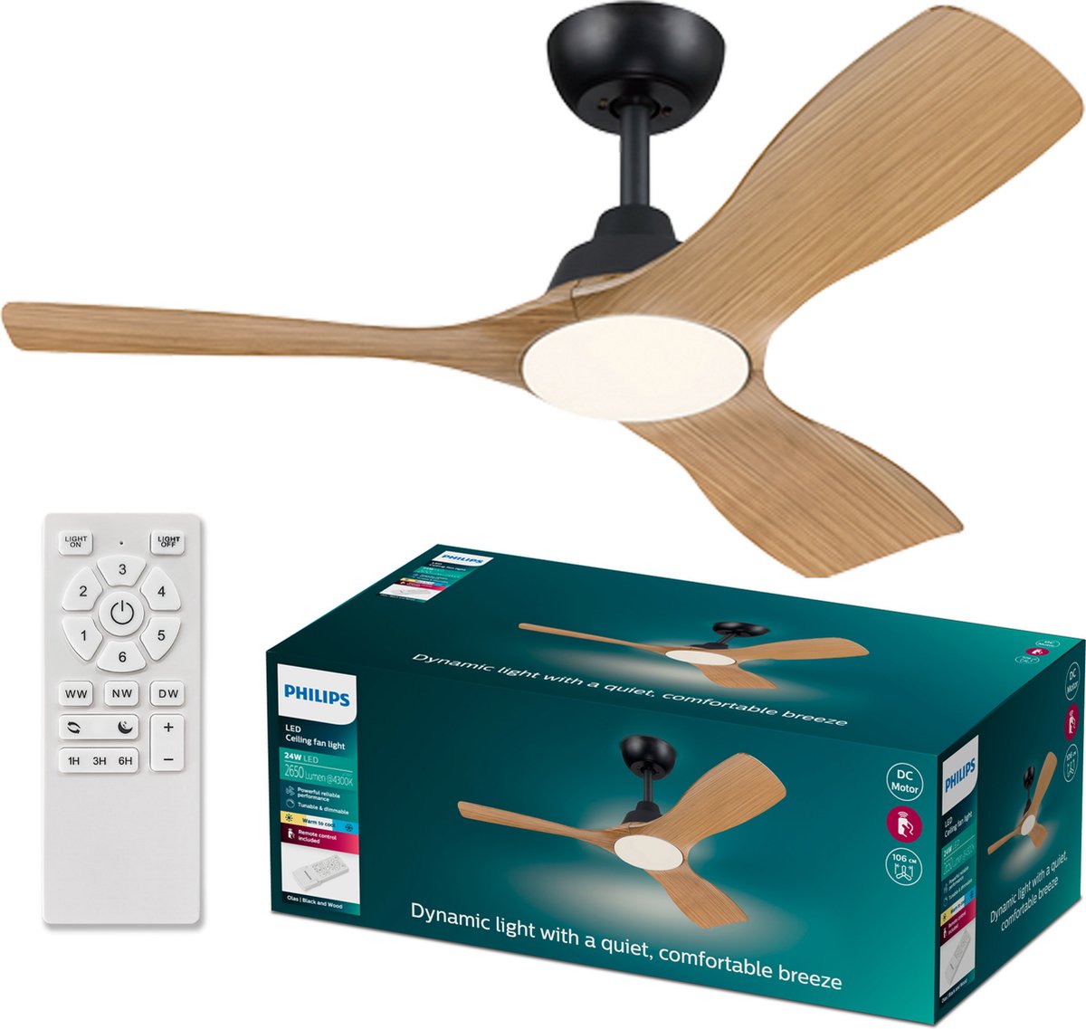 Philips LED Olas Plafondventilator 30 W (Ø x h) 1070 mm x 310 mm Zwart