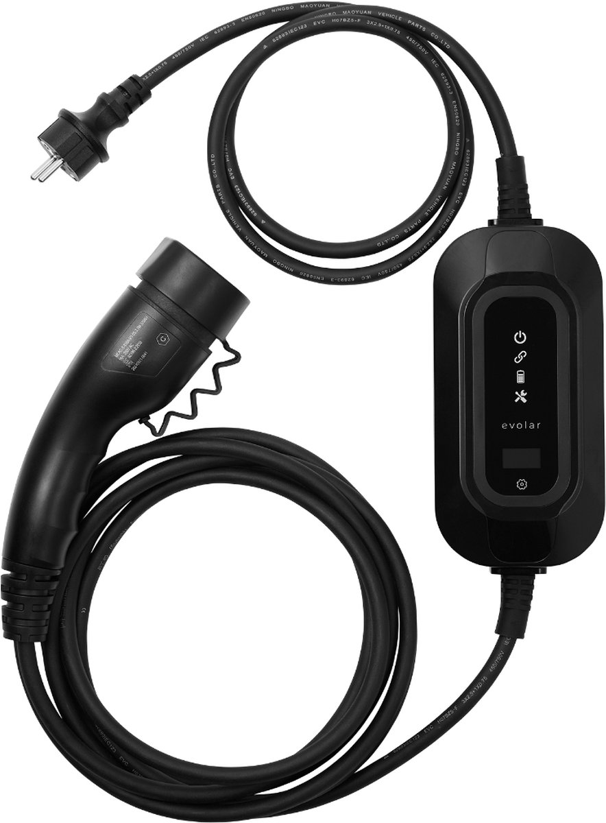 Evolar EV Charger mobiele lader - 1-fase 3,7kW - Type 2 - 5M kabel - Zwart