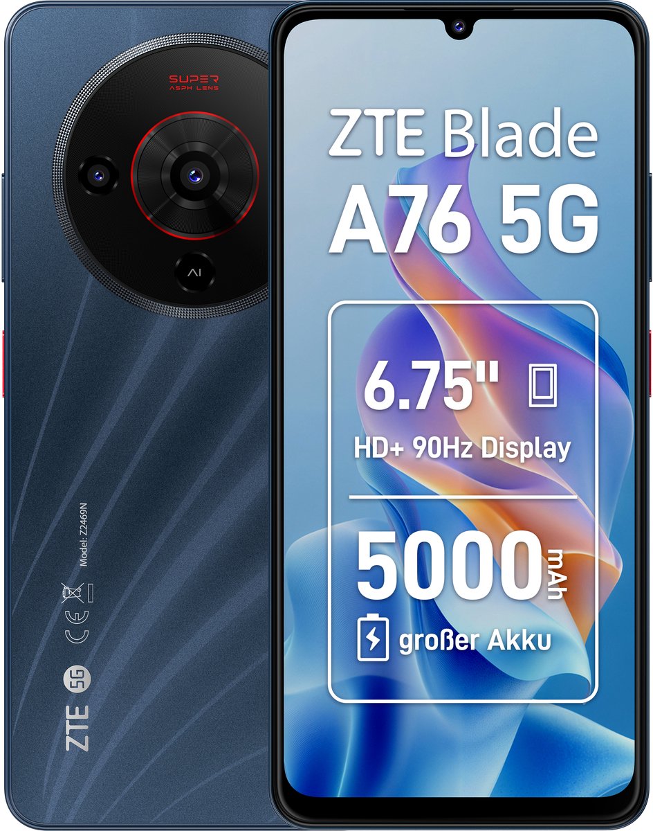 ZTE Smartphone 128 GB 17.1 cm (6.75 inch) Energielabel B (A - G) Zwart Dual-SIM