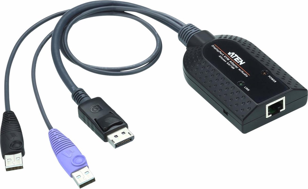 ATEN KVM Adapterkabel [1x USB-A 2.0 stekker, DisplayPort stekker - 1x RJ45-bus] 0.20 m Zwart