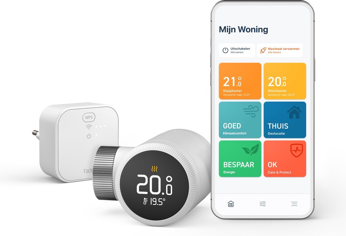 tado° Slimme Radiatorknop X - Starterskit met 6 Radiatorknoppen en Bridge X - Smart Home Matter - Zwart/Wit (6 stuks)