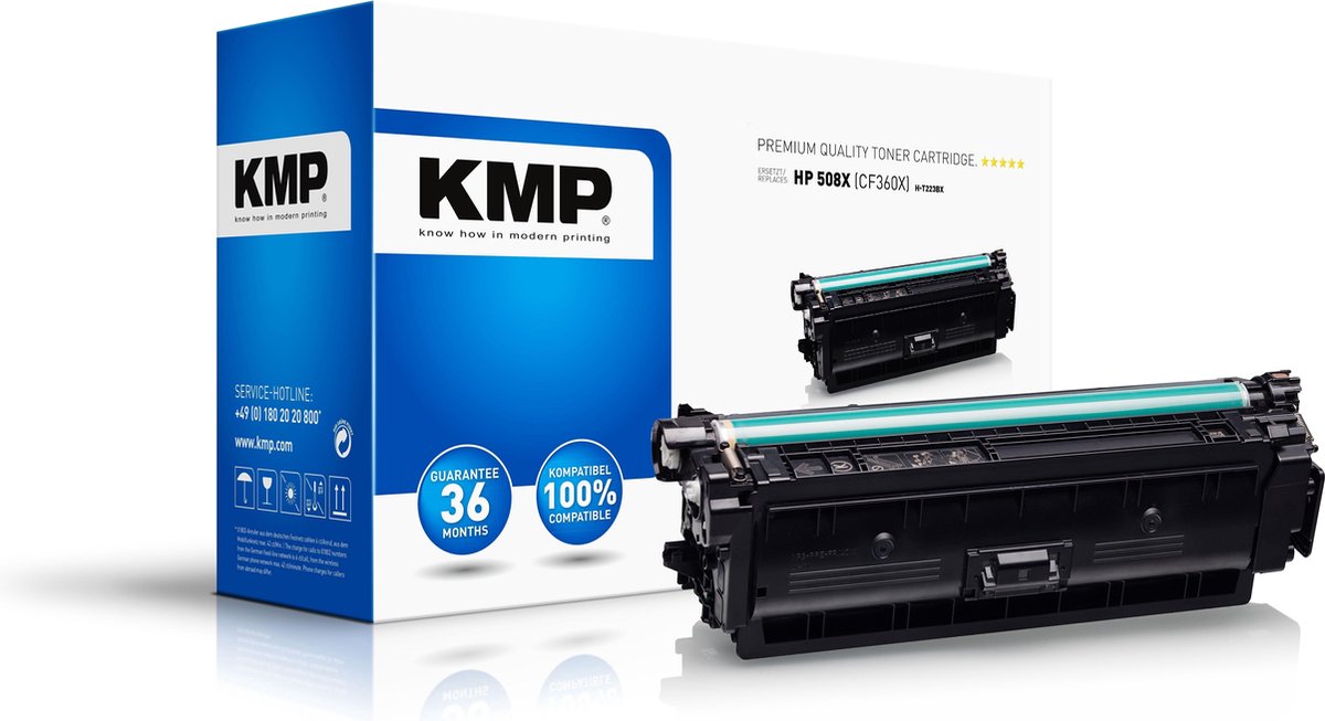 KMP Toner vervangt HP 508X, CF360X Compatibel Zwart 12500 bladzijden H-T223BX 2537,3000