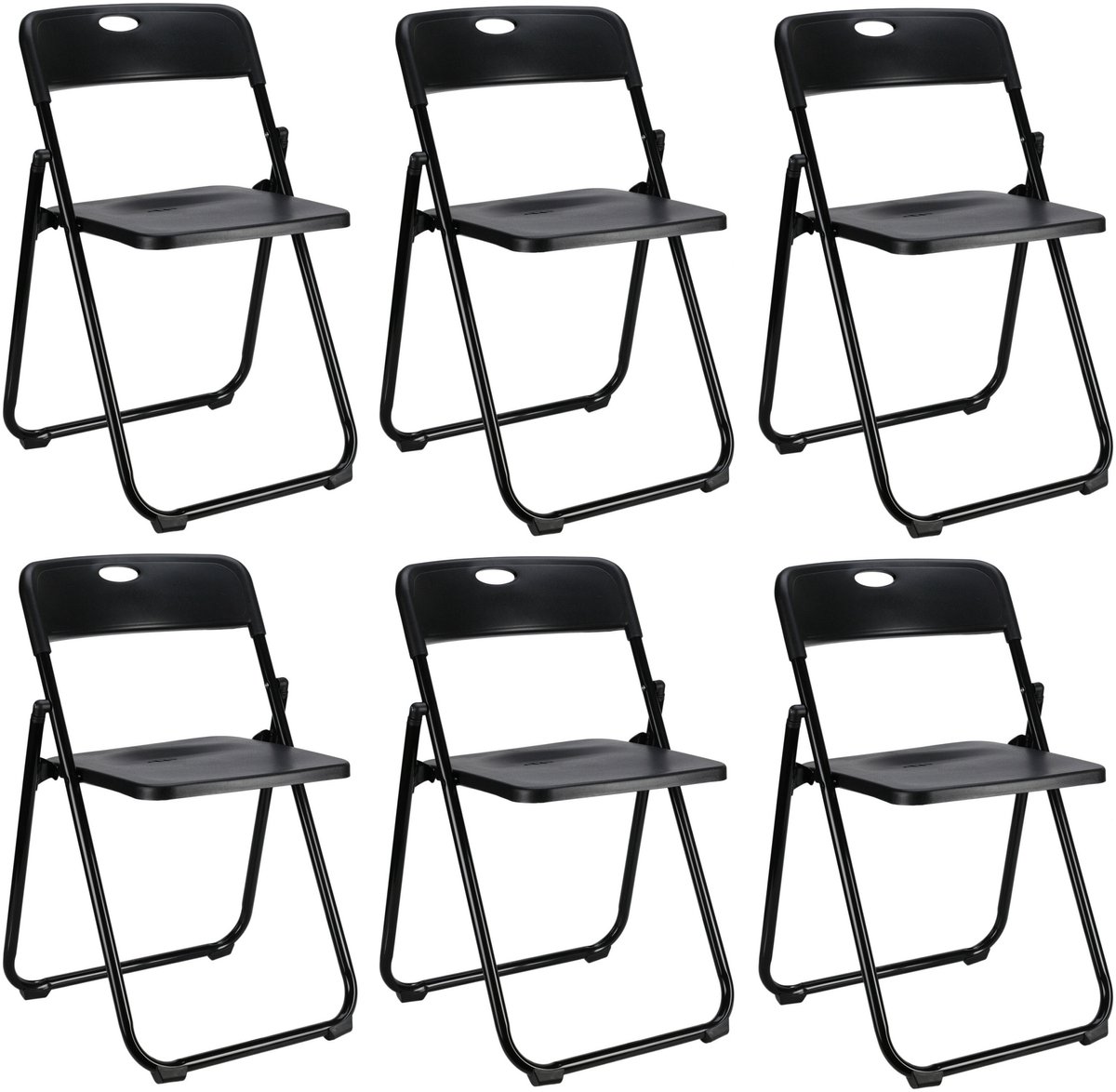 Klapstoel voor buiten/binnen - 6x - zwart - 47 x 73 cm - stevig kunststof - Bijzet stoelen - Vouwsto -