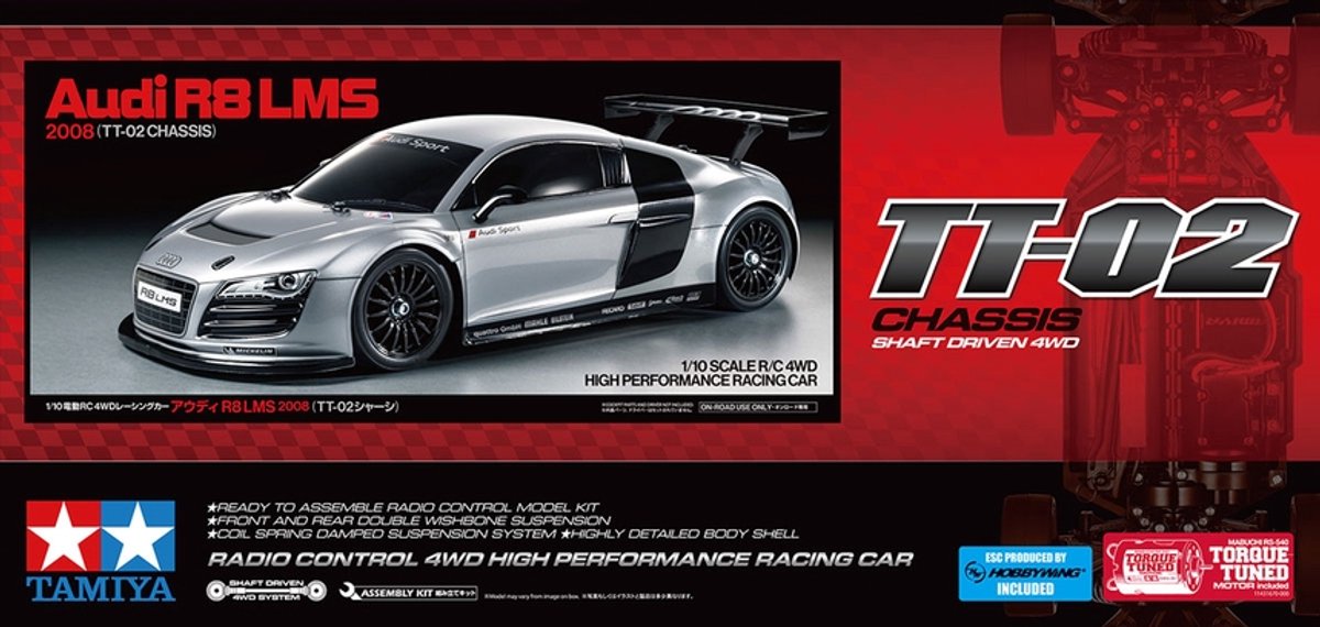 Tamiya 1:10 RC auto Elektro Straatmodel Audi R8 LMS 2008 4WD Bouwpakket
