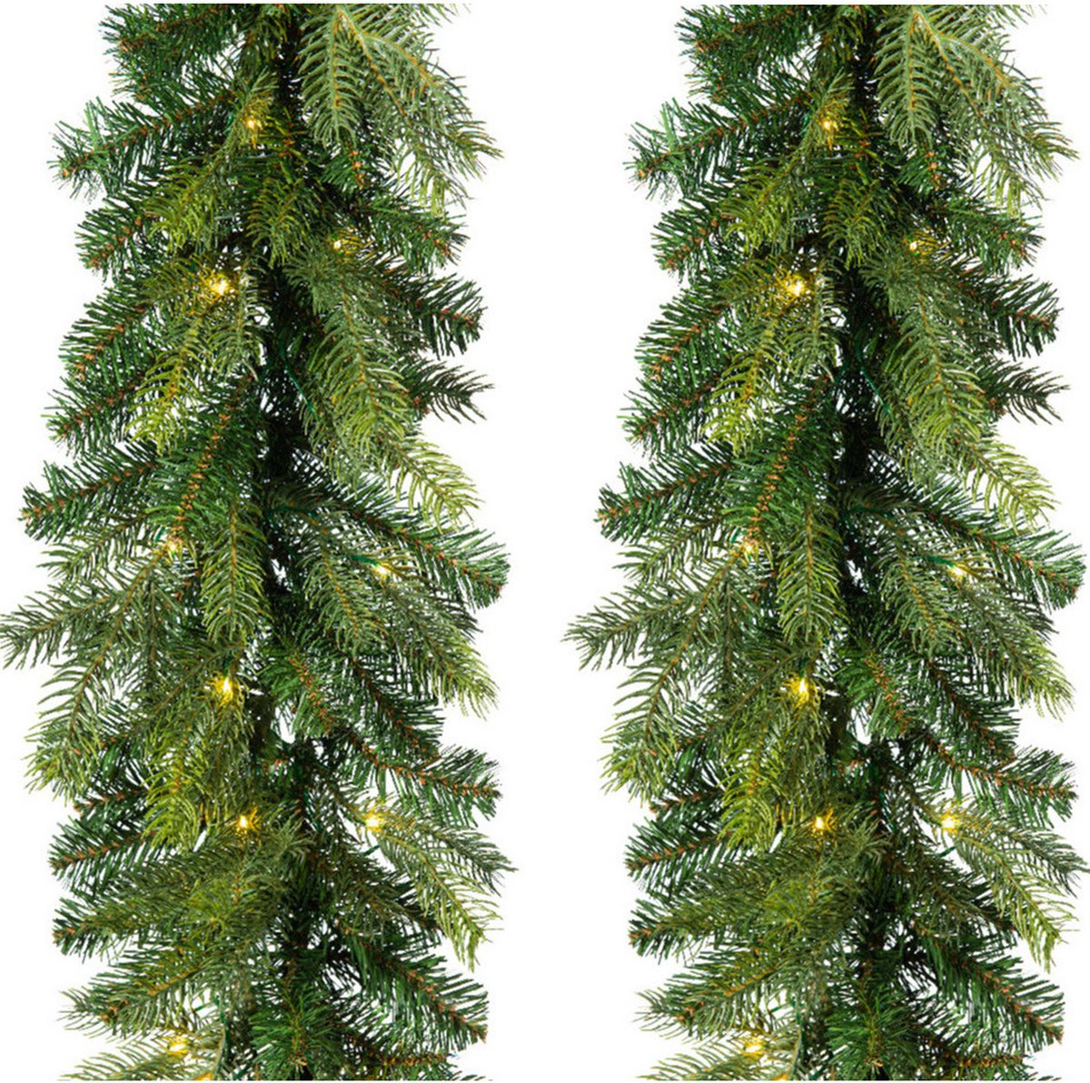 Set van 2x stuks kerst dennenslinger guirlandes groen met verlichting 20 x 270 cm twinkelend -