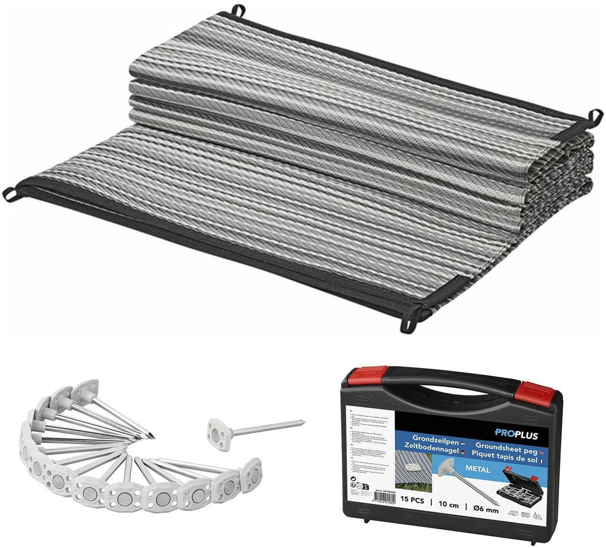 Pro Plus Tenttapijt incl. grondzeilpen 10x - grijs/wit - 250x300 cm - set -