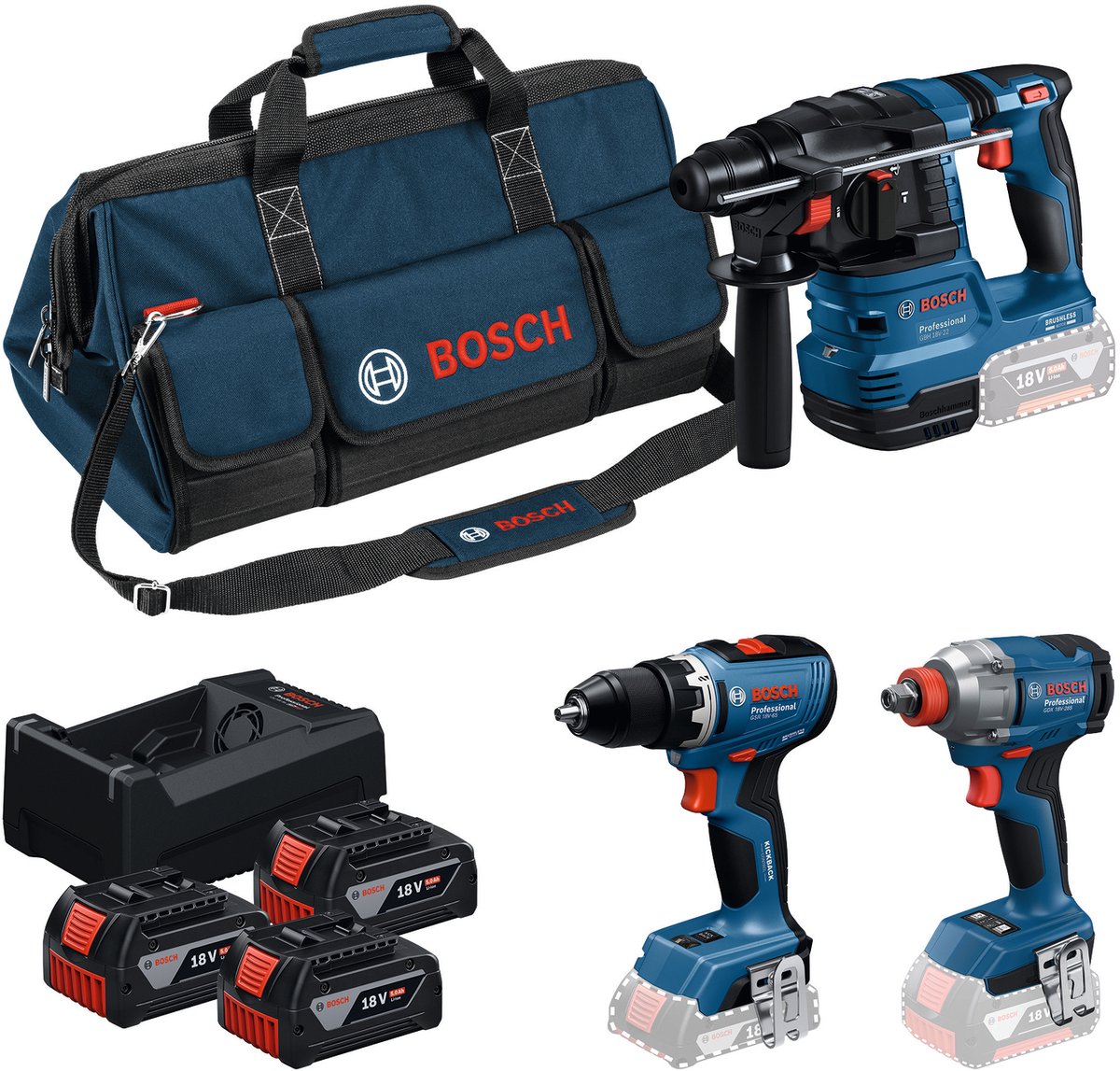 Bosch 3 Toolkit 18V 3-delige Accu Combiset (3x 5.0Ah + Lader) In Tas