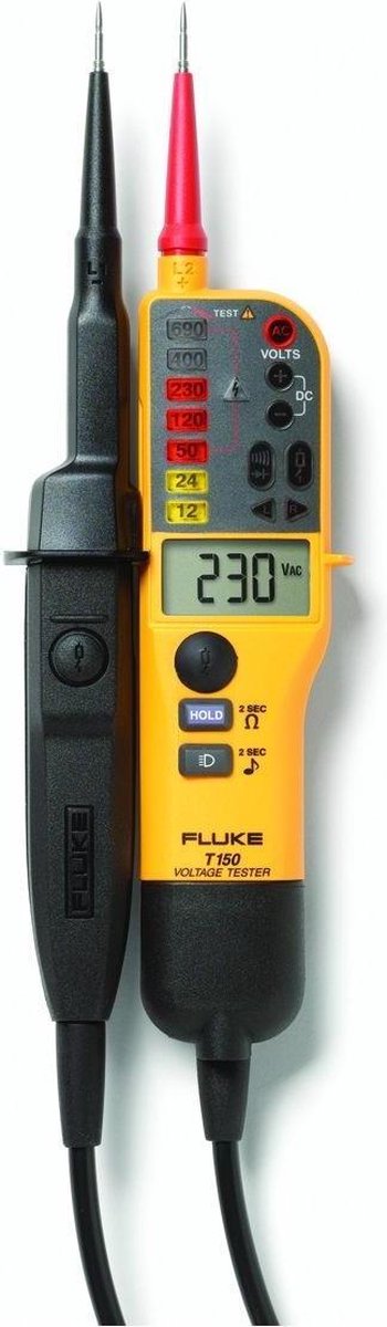 Fluke T150/VDE Tweepolige spanningstester CAT III 690 V, CAT IV 600 V LED, LCD, Akoestisch, Vibratie