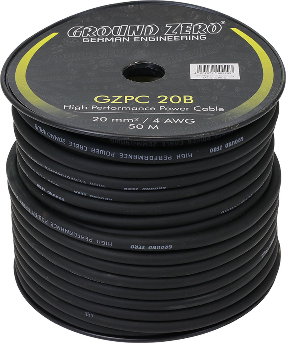 Ground Zero GZPC 20B - HQ Stroomkabel - 20 mmÂ² zwart 50 m
