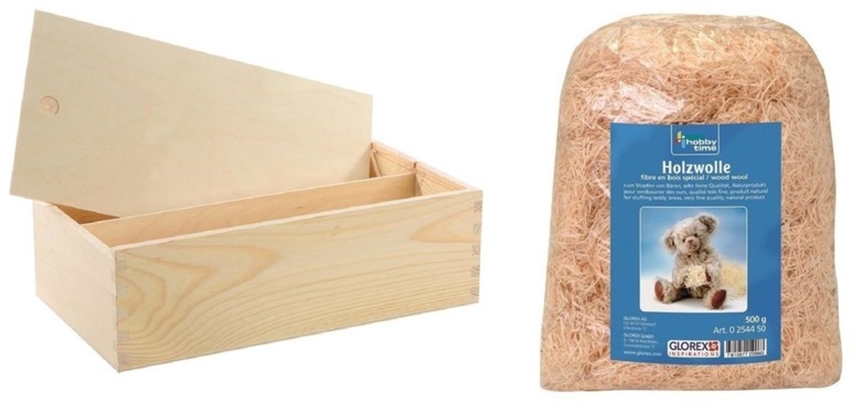 Houten wijnkistjes - 10x - met schuifdeksel - 35 x 20 x 11 cm - met houtwol - dubbel vaks -