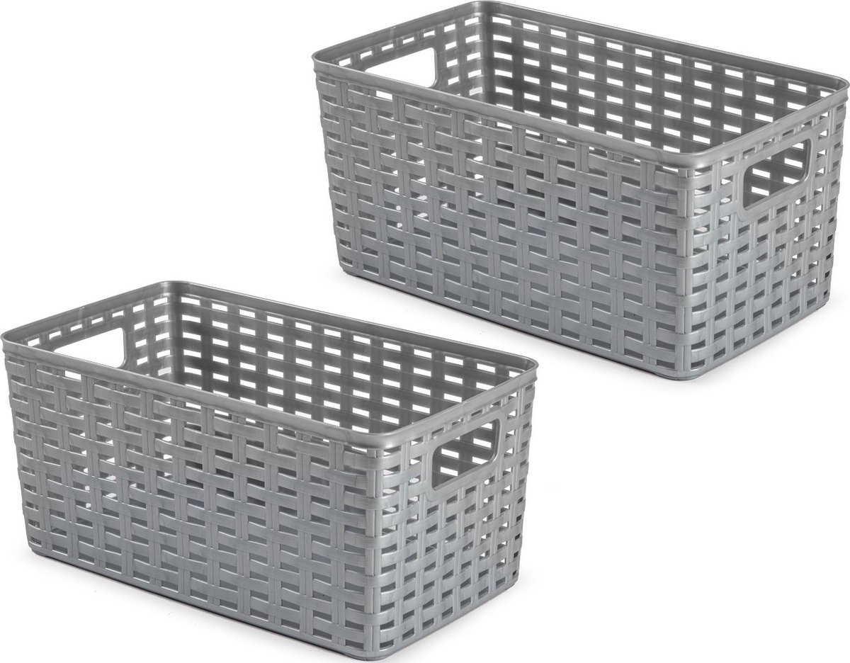 20x opbergboxen/opbergmanden rotan zilver kunststof - 15 x 28 x 13 cm -