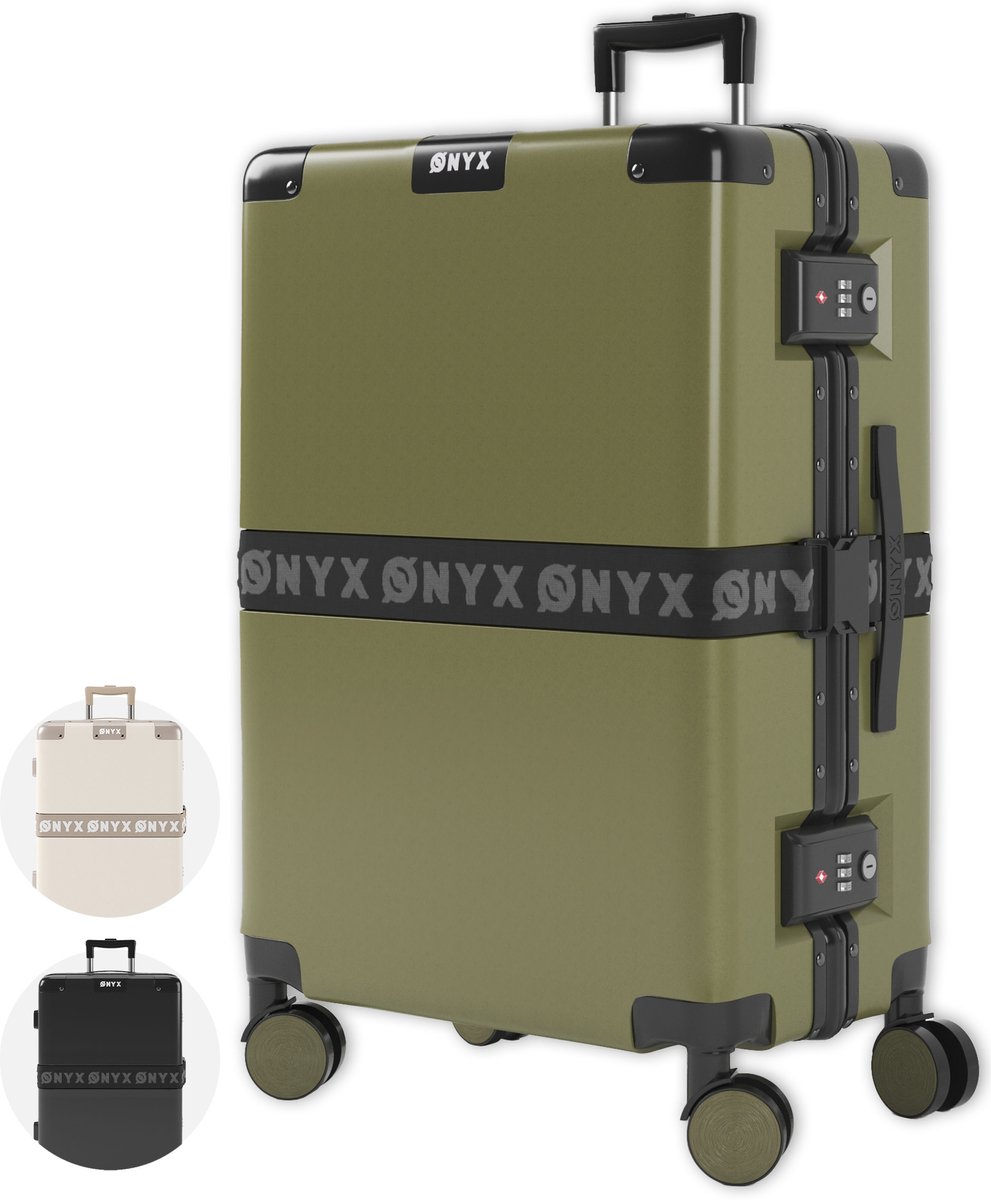 ONYX Check-in Koffer 65L - Hardcase - TSA slot - 360° spinner wielen - Olive groen