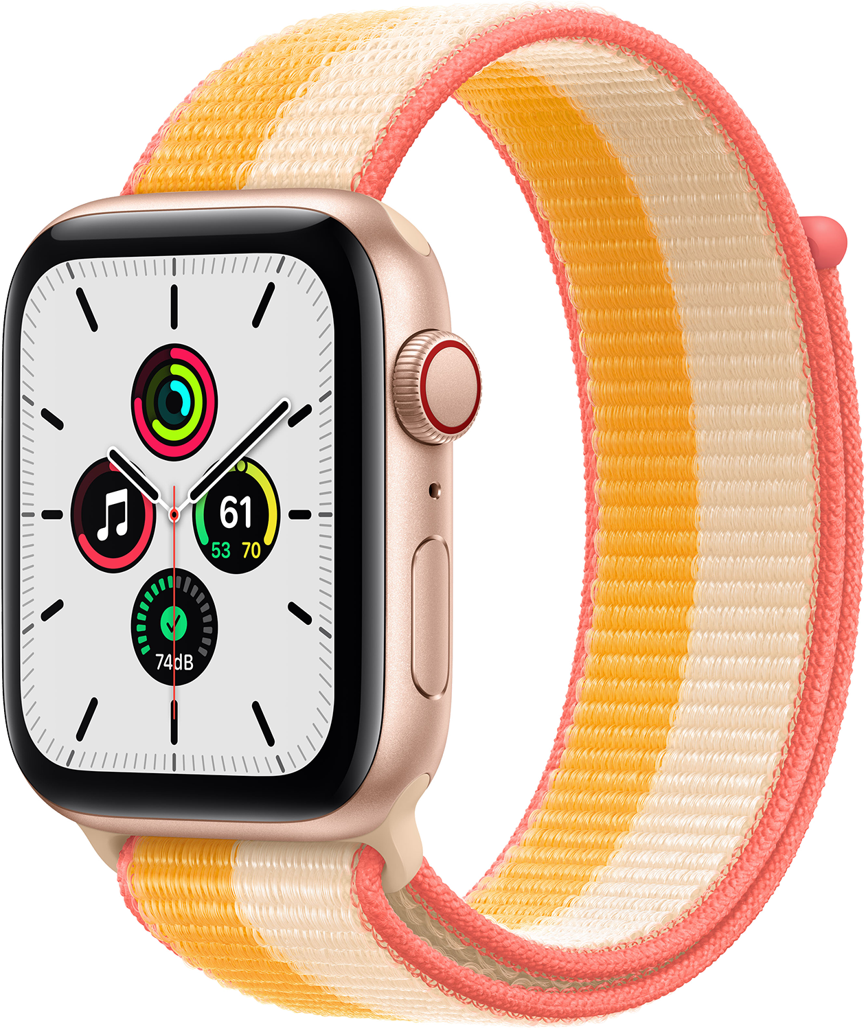 Apple Watch Se Cellular 44 Mm Goud Aluminium / Mais/wit Geweven Sportbandje