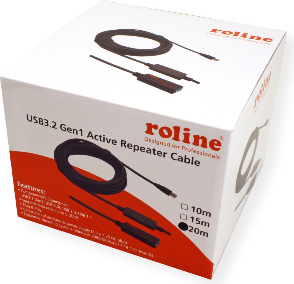 ROLINE USB 3.2 Gen 1 Actieve Repeater kabel, zwart, 20 m