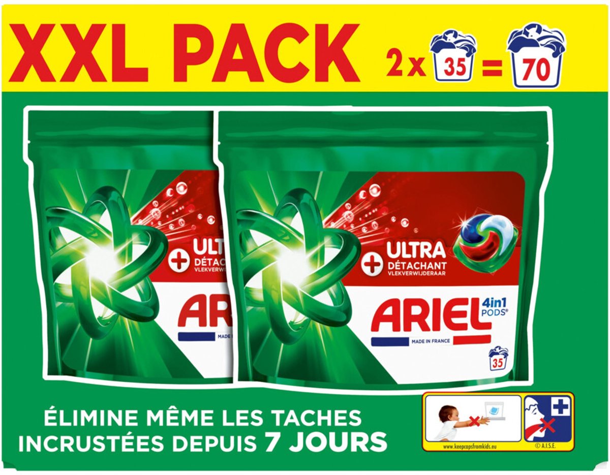 2x Ariel 4in1 Wasmiddel Pods Ultra Vlekverwijderaar 70 stuks