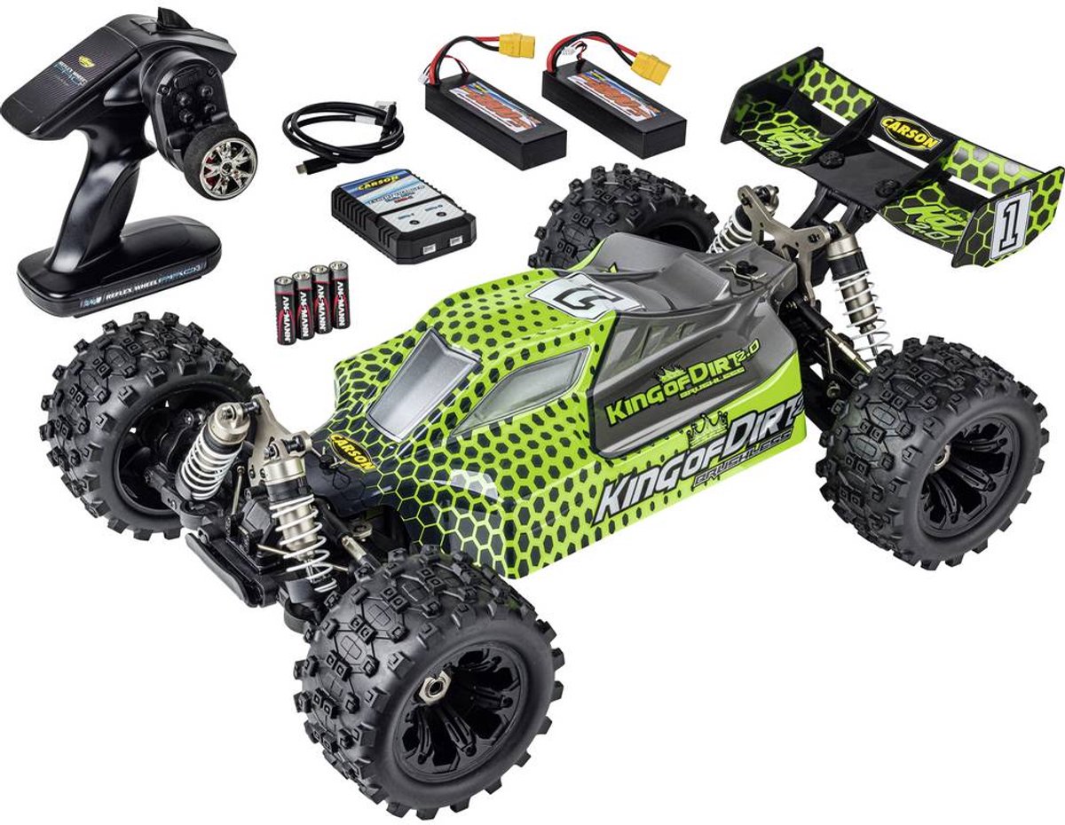 Carson Modellsport King of Dirt 2.0 Groen, Zwart 1:8 RC auto Elektro Buggy 100% RTR 2,4 GHz Incl. accu, oplader en batterijen voor de zender