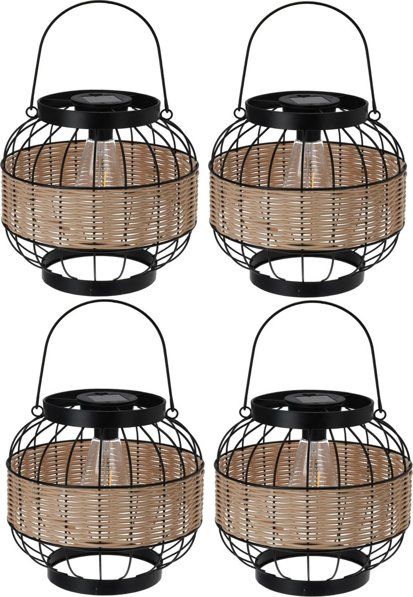 Pro Garden - 4x - Solar lantaarn - metaal - 24 x 24 cm - tuinverlichting -