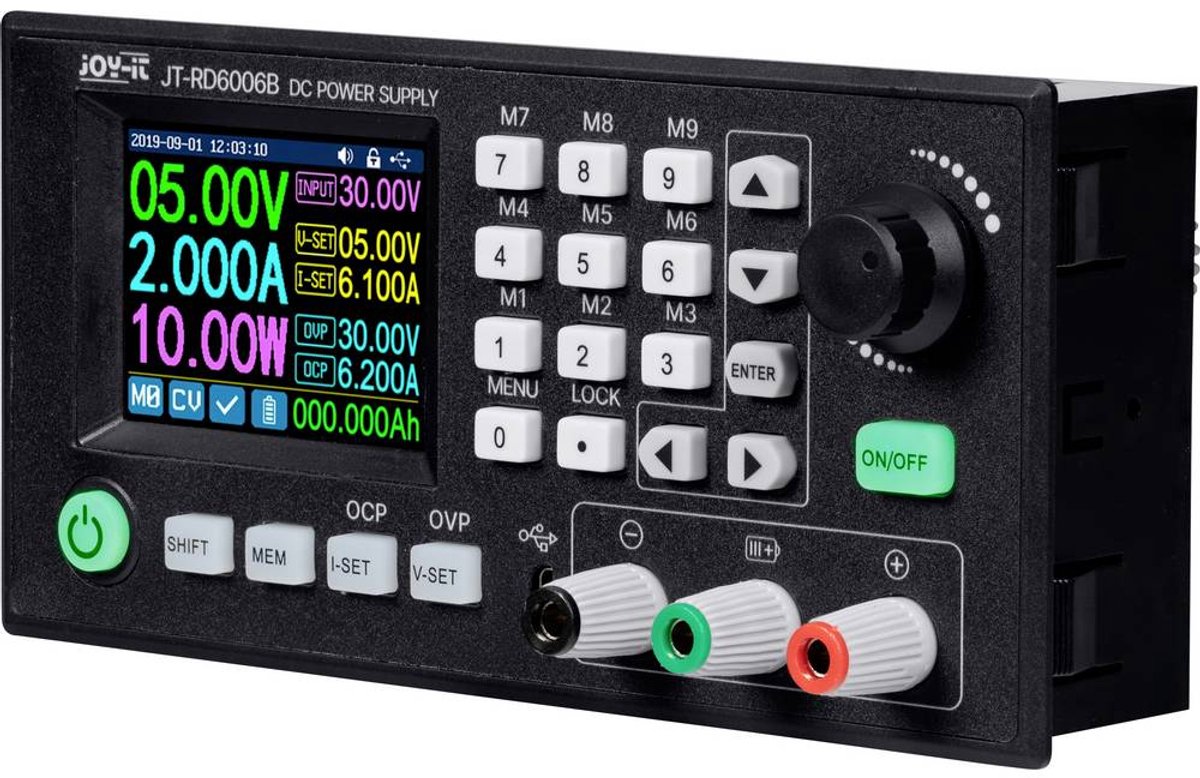 Joy-it RD6006B Labvoeding, regelbaar 0 - 60 V 0 - 6 A Op afstand bedienbaar, Programmeerbaar, Smal model Aantal uitgangen: 2 x