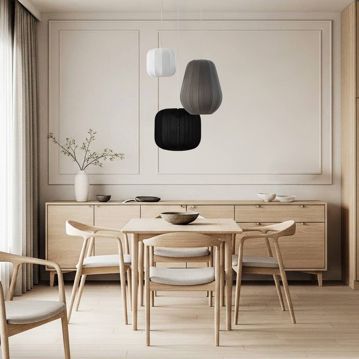 Lindby - Helin hanglamp zwart/wit/grijs, Ø 60 cm, 3-lamps