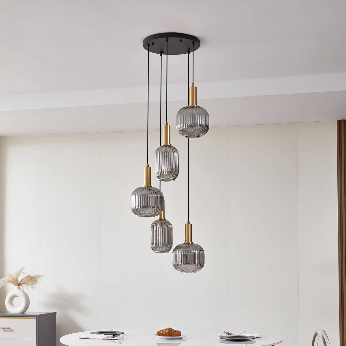 Lindby - Doroteo hanglamp grijs 5-lamps glas