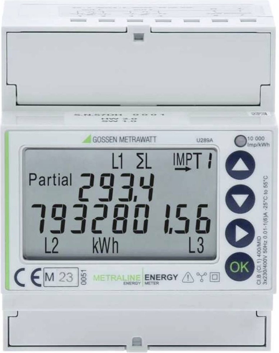 Gossen Metrawatt U289B METRALINE ENERGY kWh-meter 3-fasen met S0-interface Digitaal Conform MID: Ja 1 stuk(s)