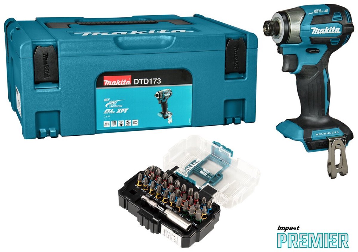 Makita DTD173ZJX1 Accu slagschroevendraaier 180Nm 18V Basic Body in Mbox + Impact Premier bitset
