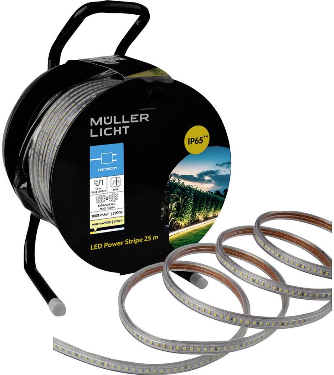 Müller-Licht LED Power Stripe 25 m, 290W, 1000lm/m, IP65 2700K 21600075 LED-strip Met connector (male) 25 m Warmwit 1 stuk(s)
