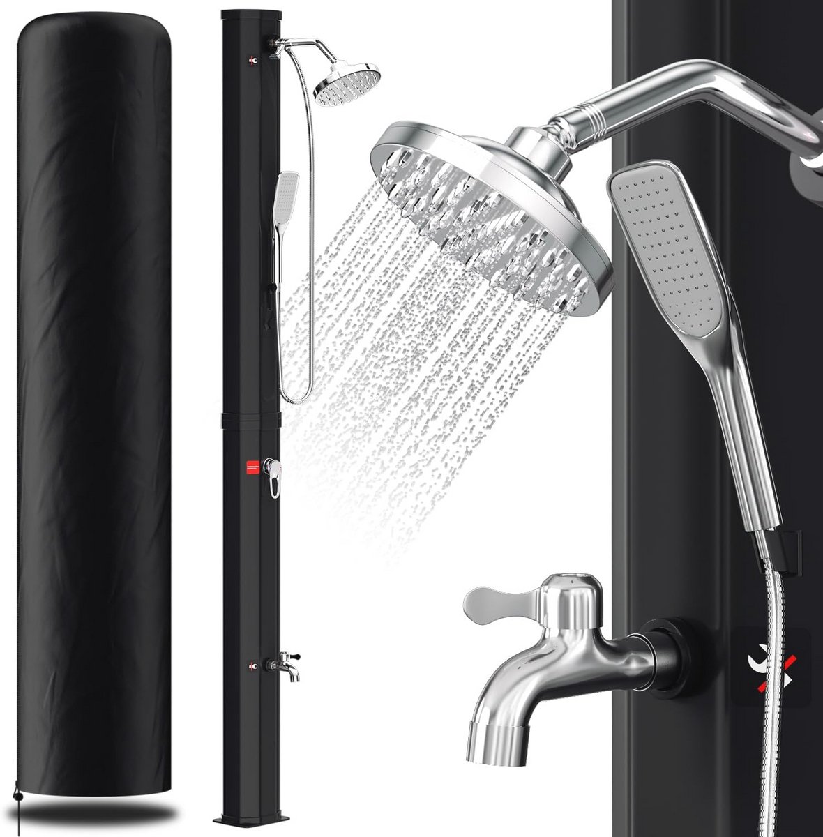 Merkloos Zonnedouche 35L - Solar Tuindouche met Voetdouche en Draaibare Regendouchekop - Warm Water tot 60°C - Zwart