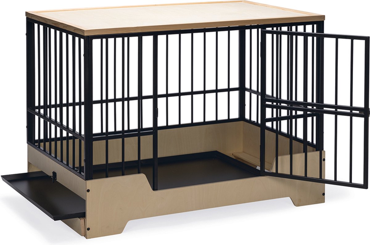 Designed by Lotte Bench Quirine - Hondenbench - Zwart - Metaal"Hout - M 81x57x71 cm