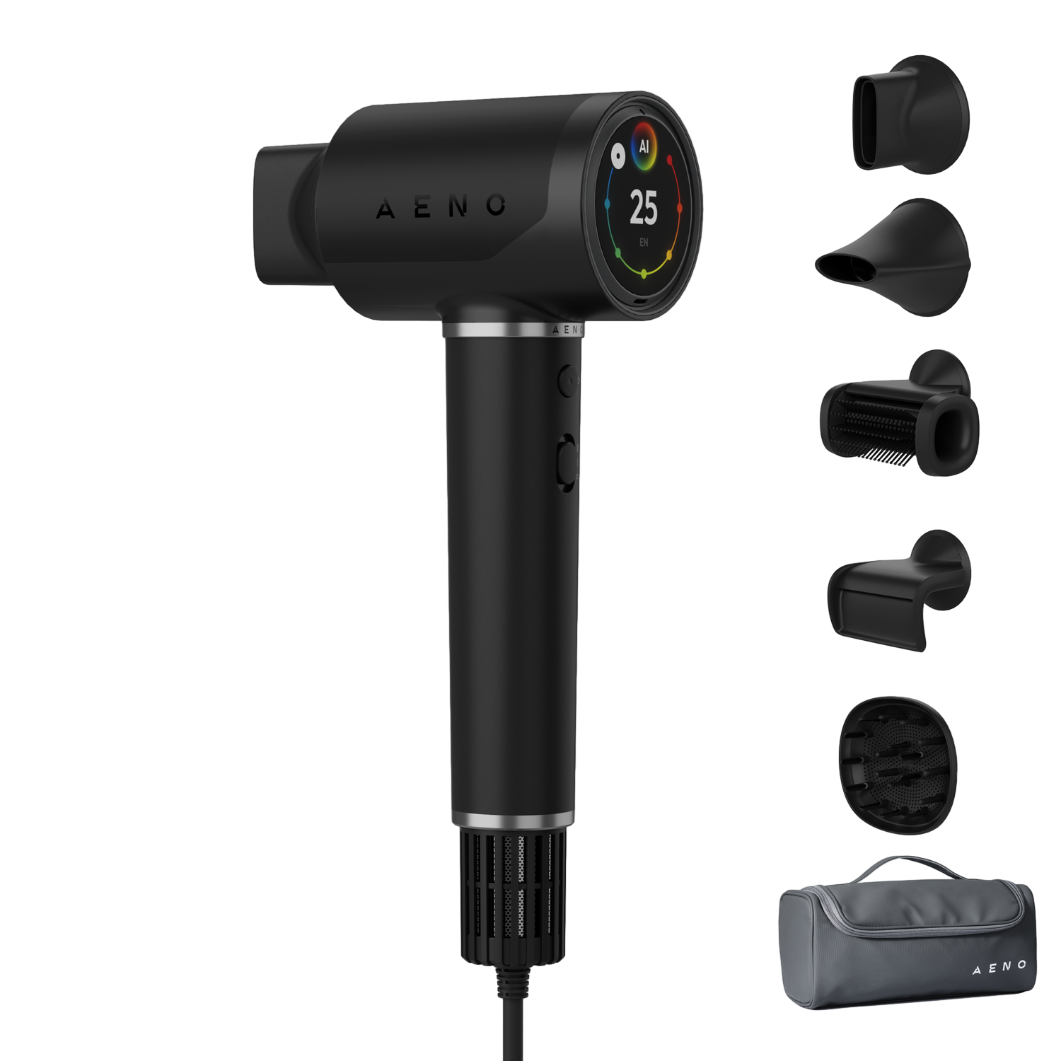 Aeno Haardroger Hd5 Zwart 1500w Spraakbesturing IONisator Touch Lcd Infrarood Afstandsbescherming Ai Besturing Föhn Zwart
