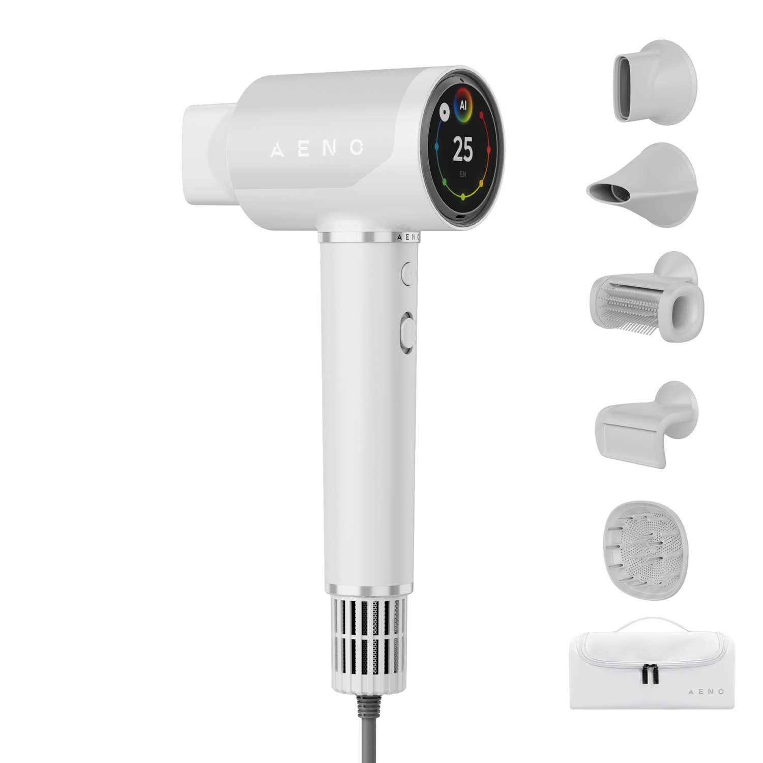 Aeno Haardroger Hd5 Wit 1500w Spraakbesturing IONisator Touch Lcd Infrarood Afstandsbescherming Ai Besturing Föhn Wit