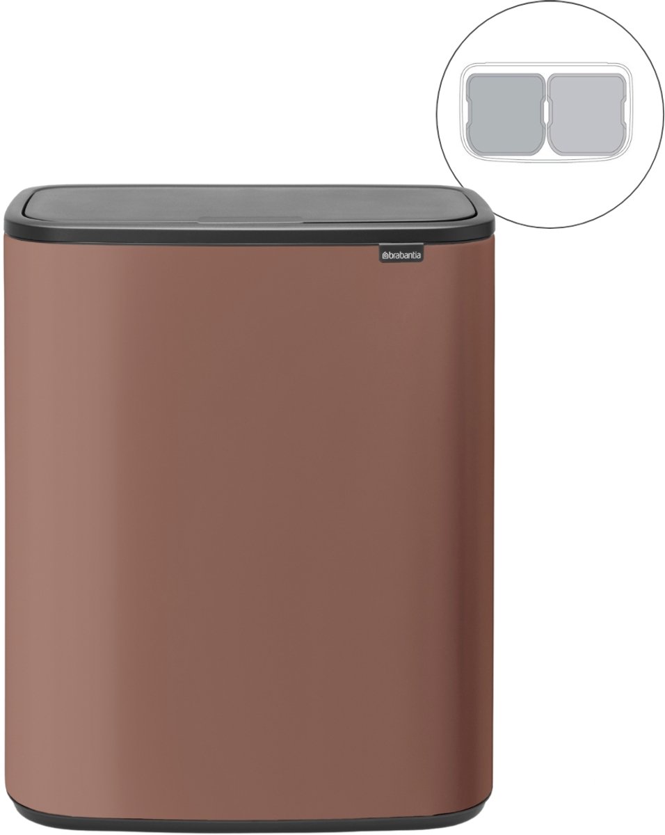 Brabantia Bo Touch Bin - Prullenbak - 2 x 30 liter - Afvalscheiding - Satin Taupe (2 stuks)