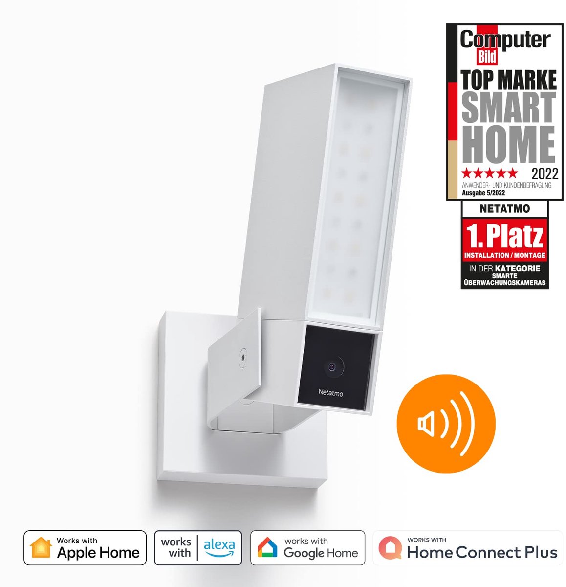 Netatmo NOC-S-W-DE - Smart bewakingscamera buiten - 105 dB sirene wifi geïntegreerde verlichting bewegingsdetectie nachtzicht wit